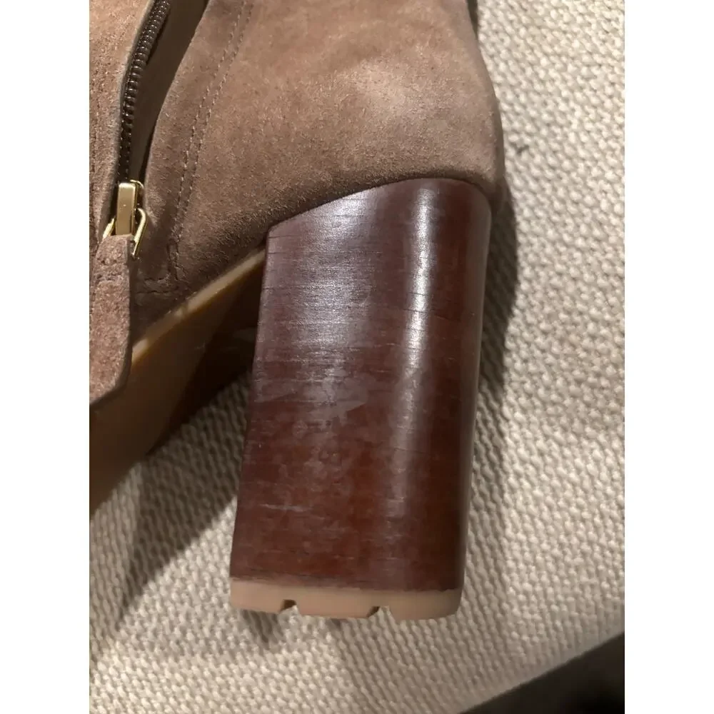 Tory Burch Suede Turnlock Ankle Boots Booties Tan Camel Double T Logo Sz 8.5